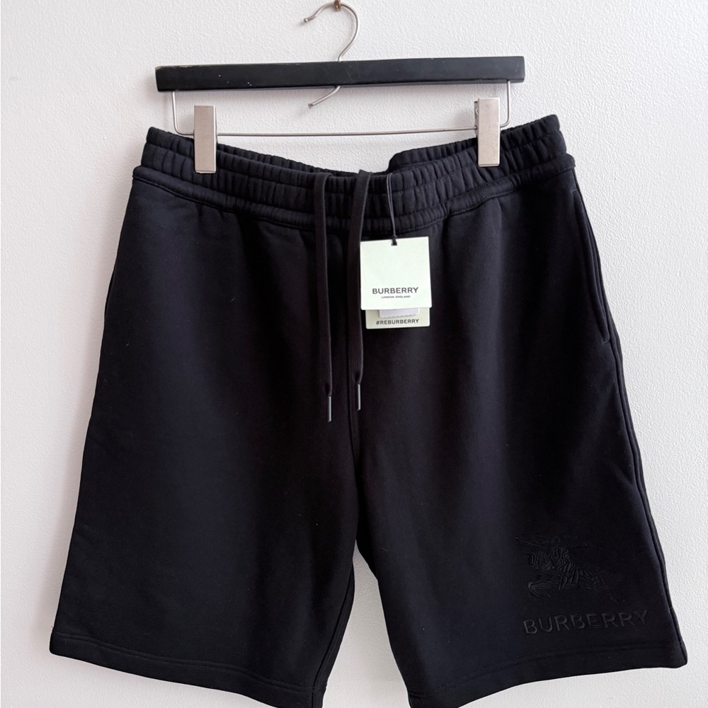 NWT Athentic Burberry Men's “Taylor” Black Athletic Cotton Sweat Shorts